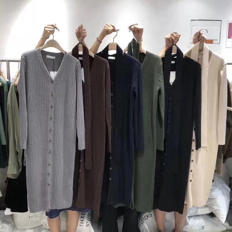 フロントボタンリブニットワンピース