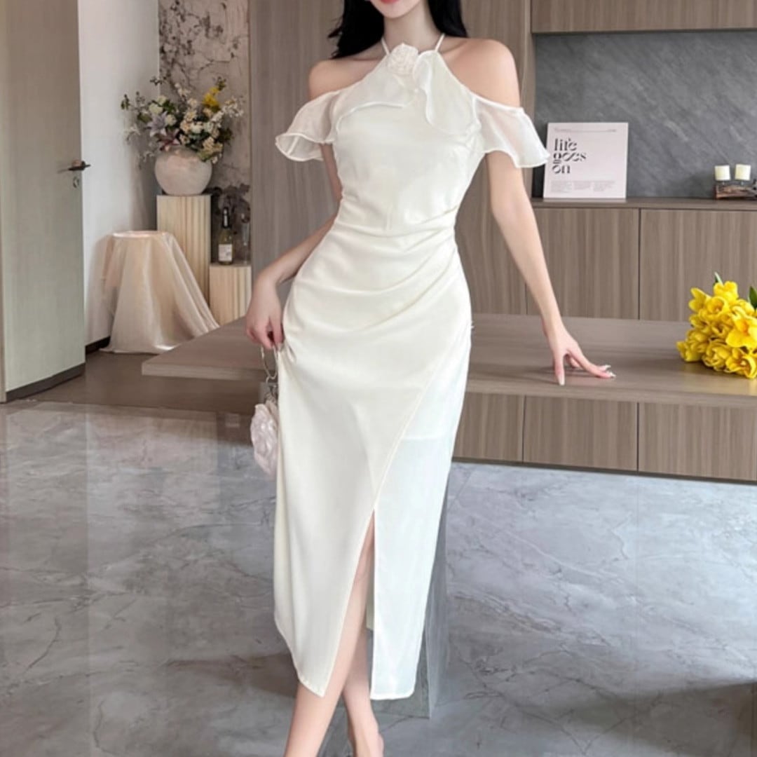 Halter Neck Long Dress(2color) V148