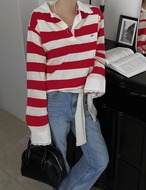 【新作5％OFF・3日間】Lace-collar Stripe Toips_3colors