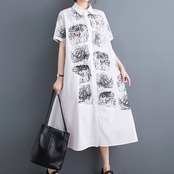 ポロカラー プリント シャツワンピース  30034