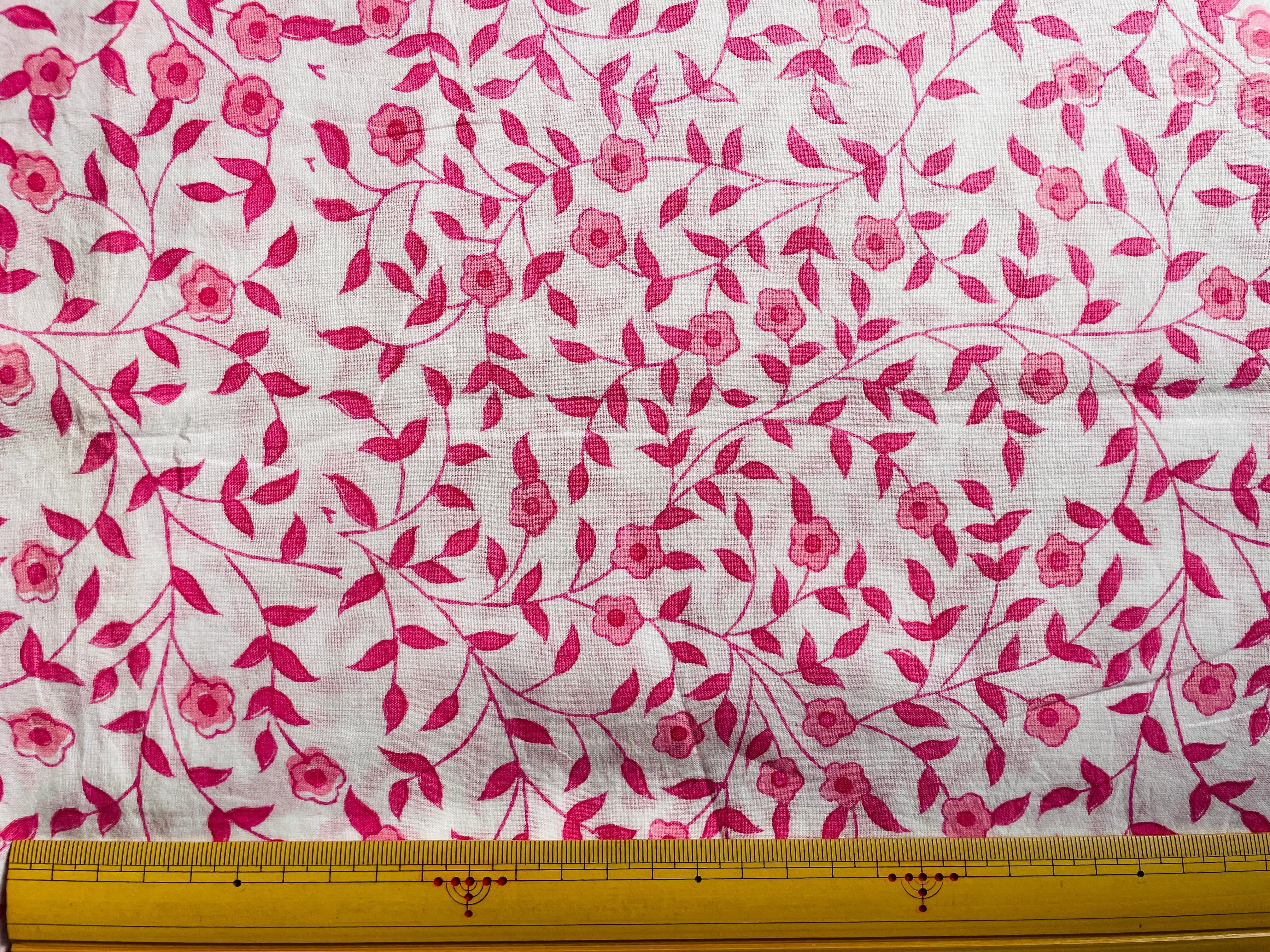 50cm単位】ブロックプリント生地 インド綿 花柄 ピンクブロッサム