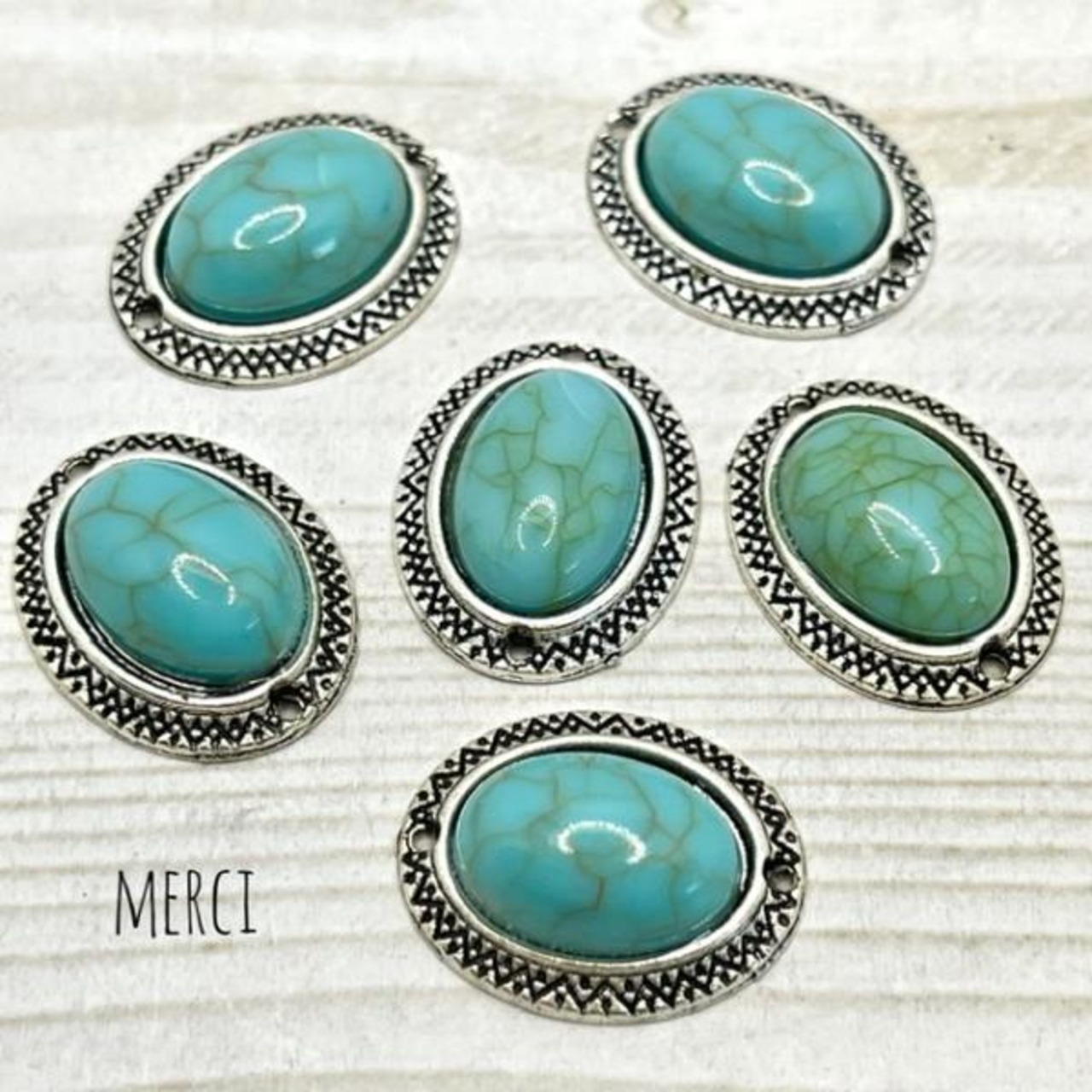 オーバルターコイズ両カンデザインチャーム/Wカン/アンティーク