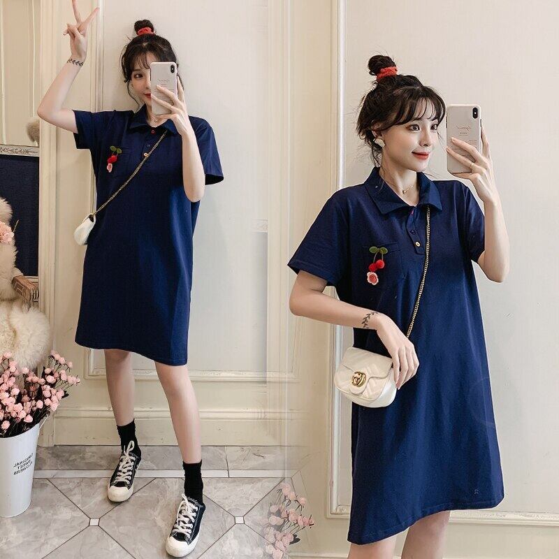 【新作】【送料無料】 ターンダウンカラー無地Tシャツドレス夏服ブラウスポケットアップリケマタニティ1263 サマー 夏物 ソリッドカラー AL expec316751690689