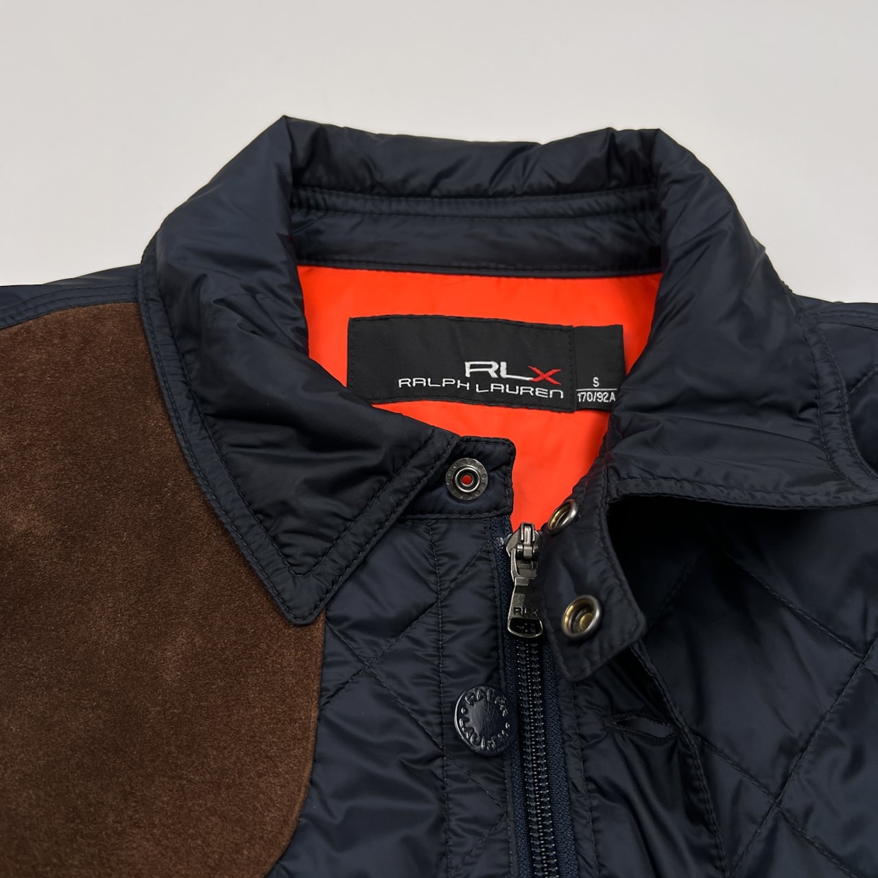 RLX RALPH LAUREN ラルフローレン レザーパッチ付き ダウン キルティングジャケット サイズ S(170/92A) /ネイビー/メンズ