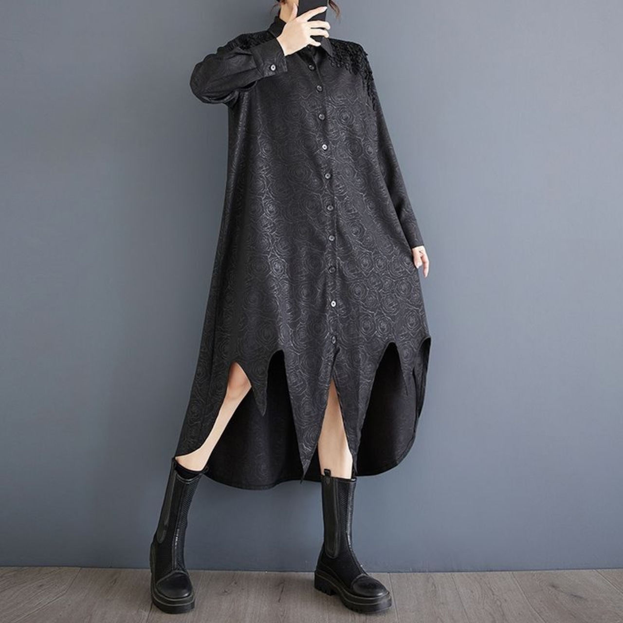 ローズ柄 イレギュラーヘム ワンピース 00025