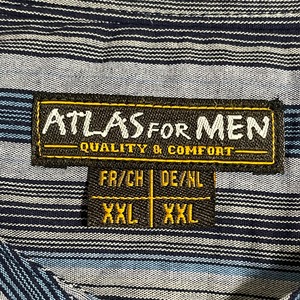 【ATLAS FOR MEN】ノーカラーシャツ ストライプ 柄シャツ 長袖 コットン XXL ビッグサイズ オーバーサイズ US古着