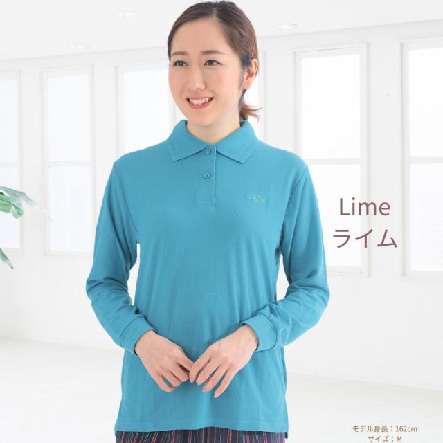 シニア ファッション レディース ポロシャツ 長袖 白 ポロシャツ UV