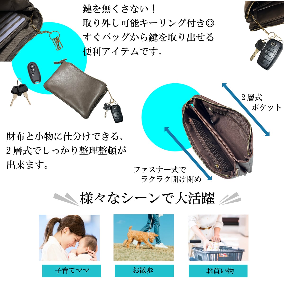 ピソラロ Pisoraro スムースダブルルームポシェットお財布ポシェット