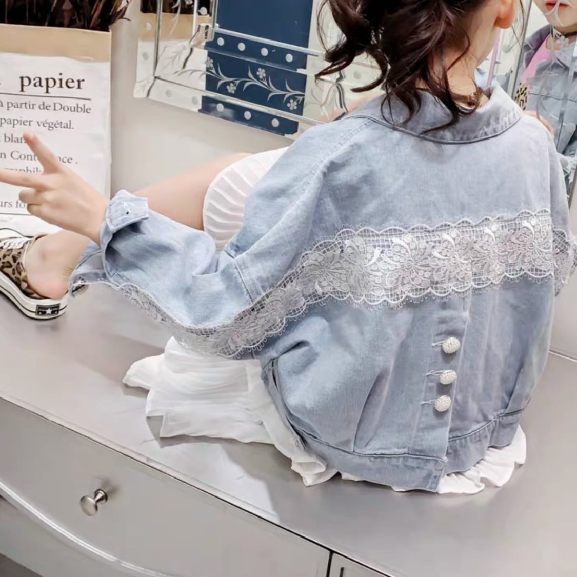 【Kids】フェミニンレースデニムジャケット