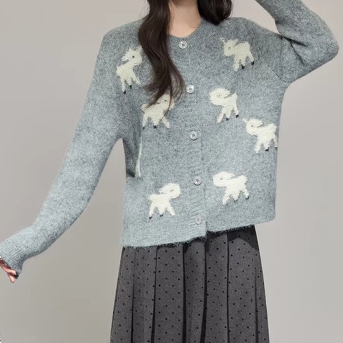 ランダムひつじ刺繍ニットカーデ ・9489