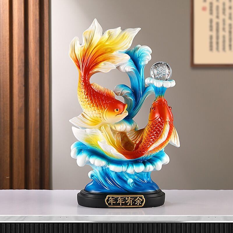 金魚　水晶　彫り　置物　② 金魚 赤 レッド 青 ブルー 置物 彫刻 風水グッズ 財運 金運 安産祈願