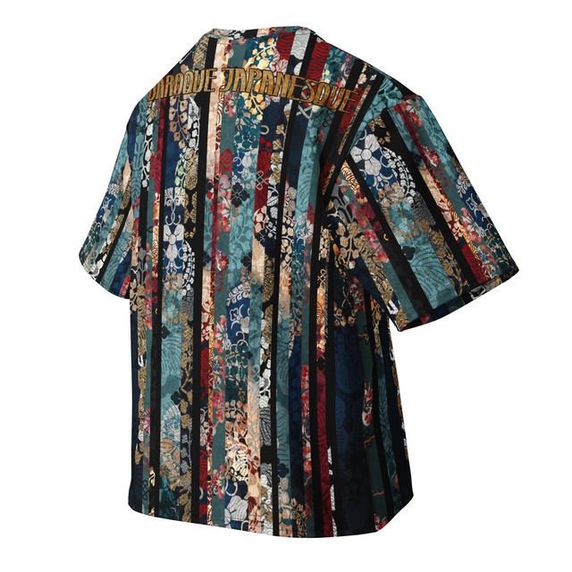 和紋様装飾ストライプ　ブルー　和柄ユニセックス 180G Performance Tシャツ