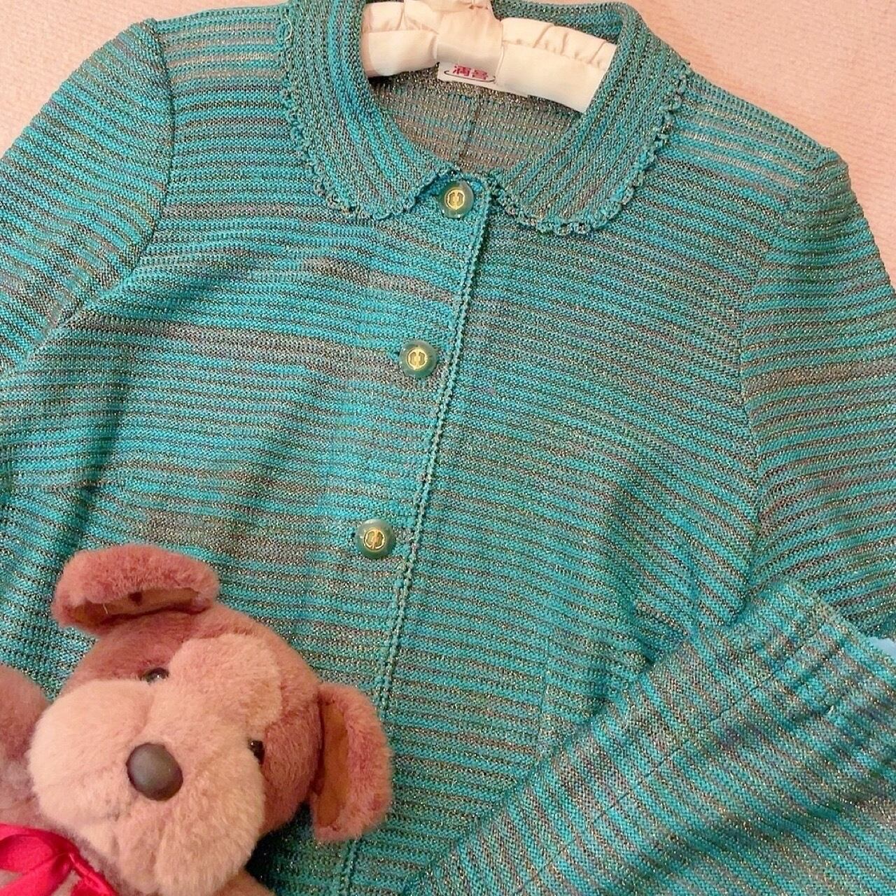 green lame knit set up