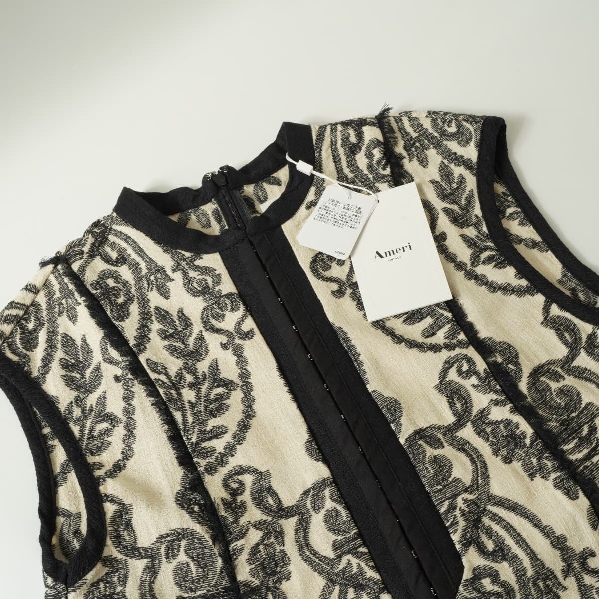 未使用 AMERI アメリ DAMASK EMBROIDERY LINEN DRESS ダマスク エン  