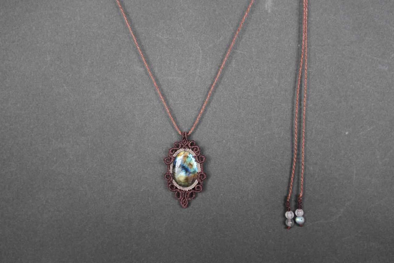 Multi color Labradorite  micro macrame design pendant
