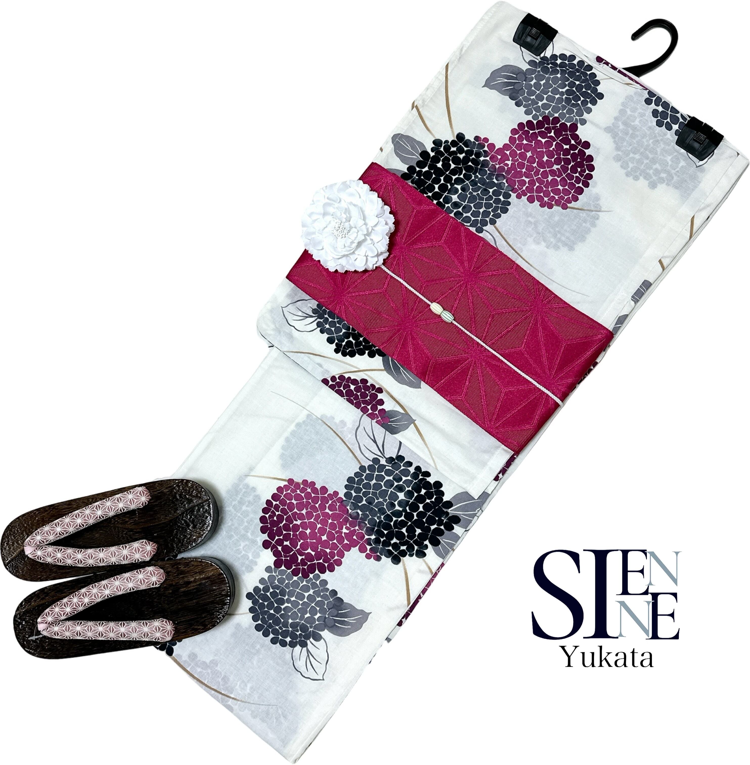 下駄なし　新作 浴衣ジェンヌ 浴衣5点セット アイボリー パープル 半幅帯 浴衣ジェンヌ 新作 浴衣5点セット パープルグレー 浴衣 ゆかた 半幅帯