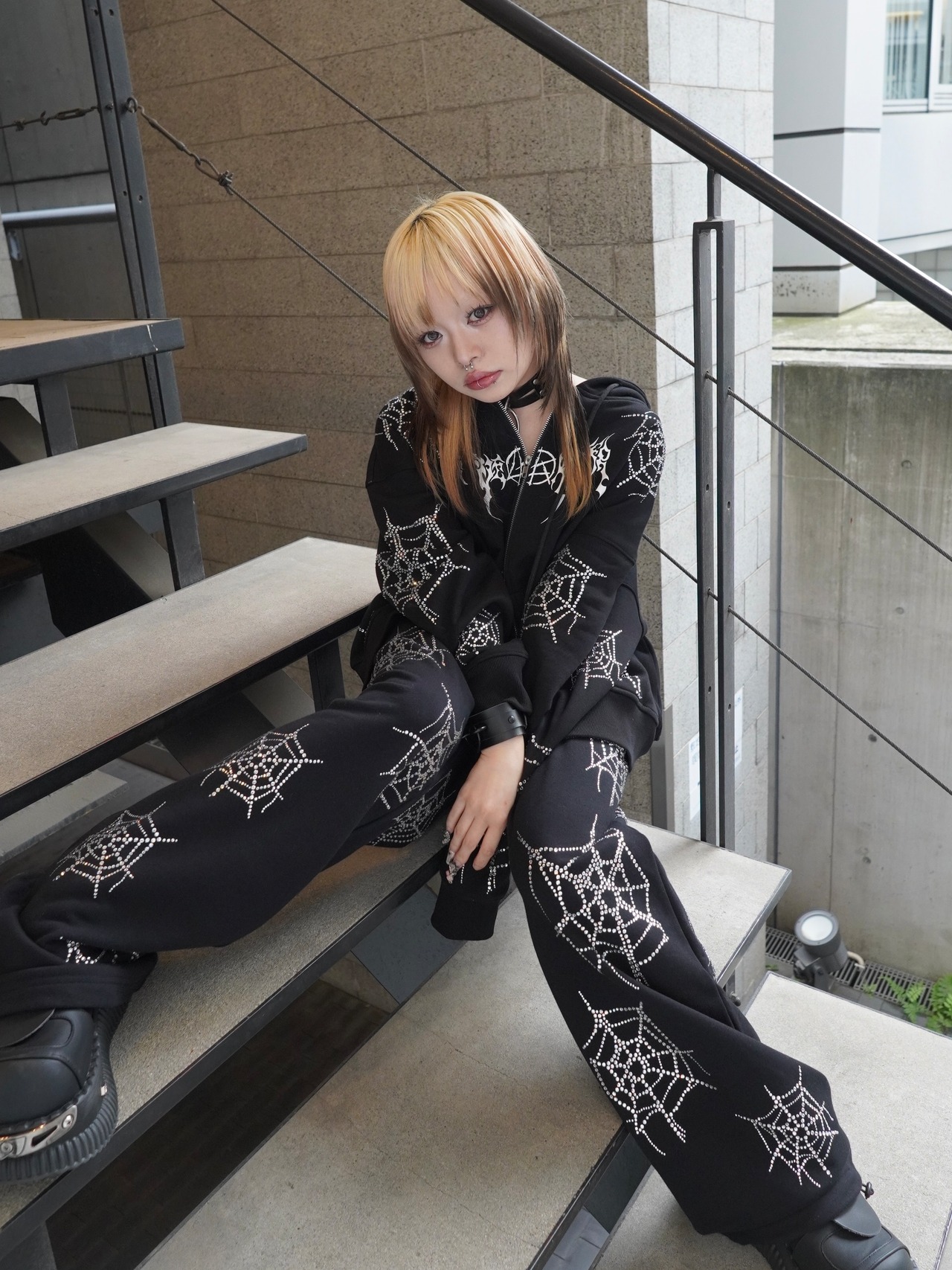 【LOVE KILLER】spiderweb rhinestone sweat pants