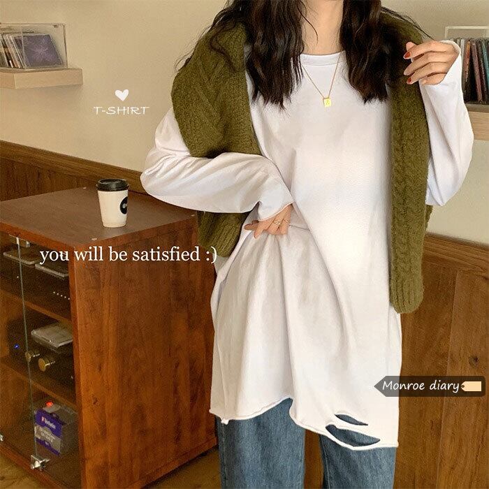 スプリングシャツ レディースルーズホワイトTシャツ ジャケット ロング 春物 モンロー82873021247