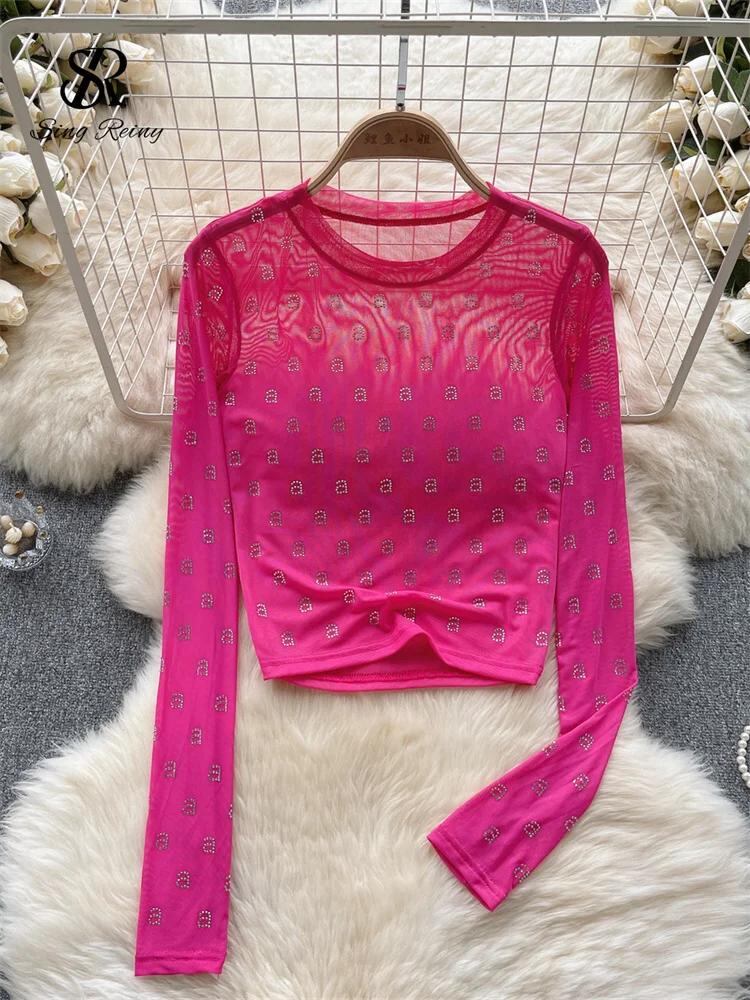 Sing補強-女性のラウンド長袖ブラウス、文字とbeadingsのトップス、上級ストリートウェア、ホットスウィートTシャツ、y2k、秋のファッション、2023_21