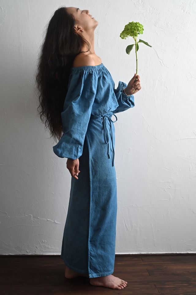 Indigo Dyed Off-Shoulder Top