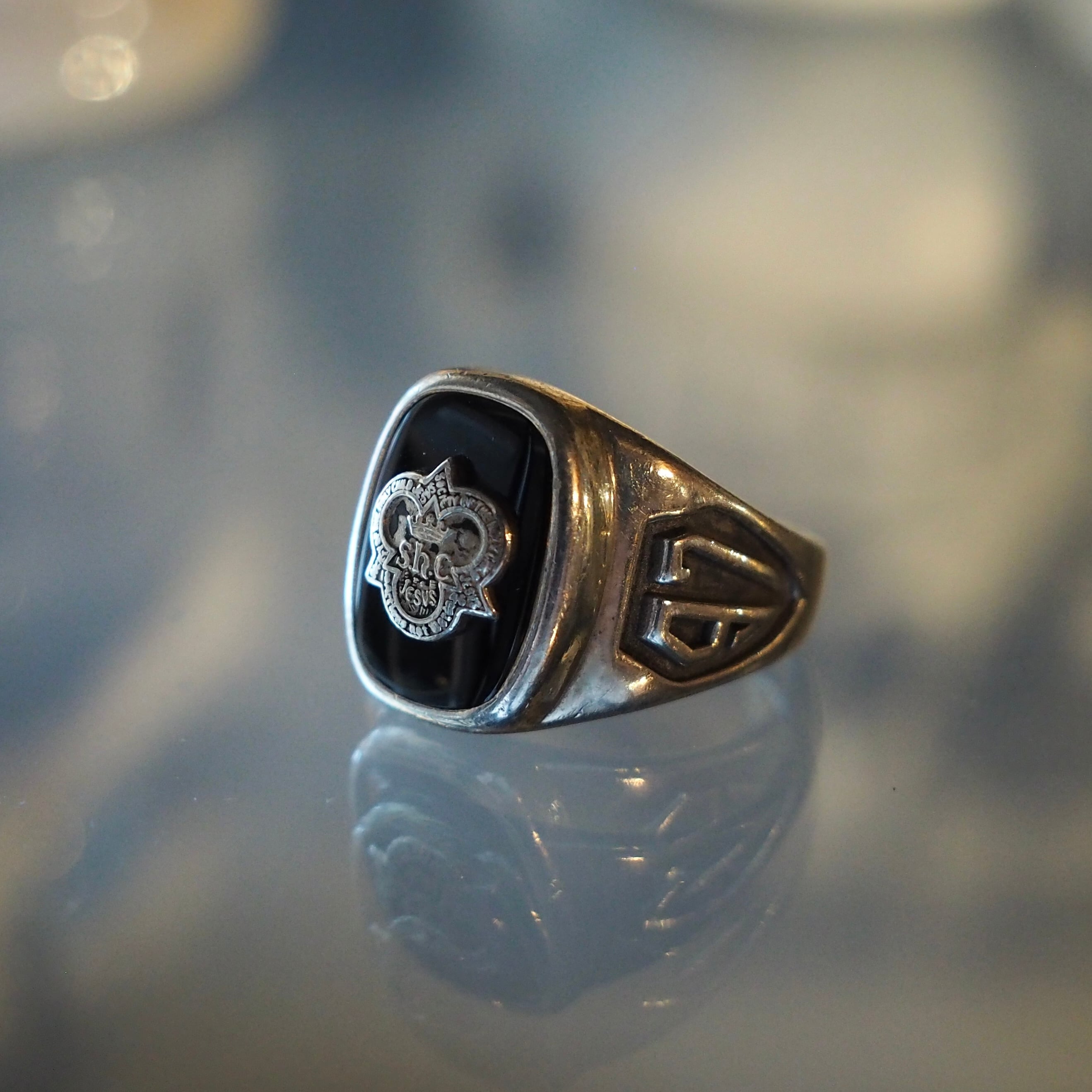 90’s School ring 12号 LGB black onyx silver925 カレッジリング