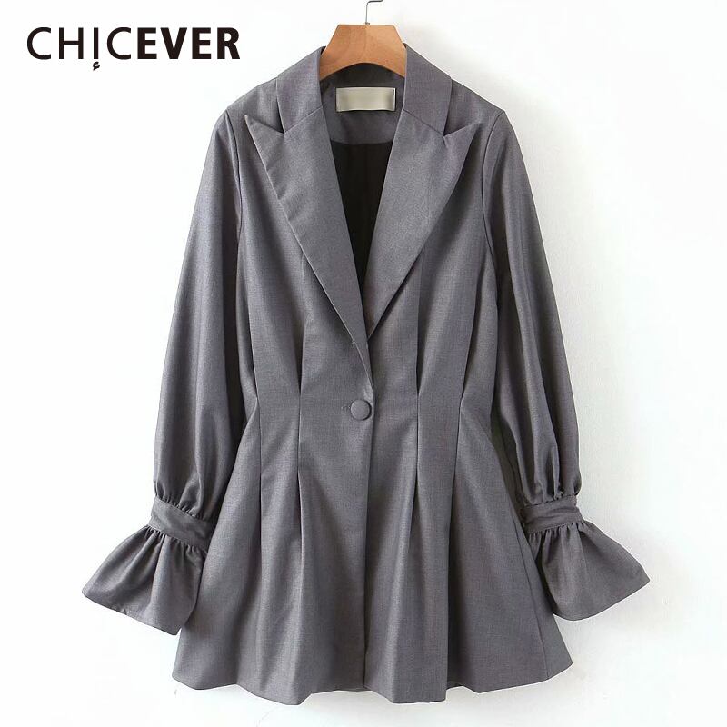 CHICEVERグレーレディースブレザーノッチフレア長袖ウエストシャーリング気質ブレザー2020秋 ロング オータム 秋物 6base514363518290