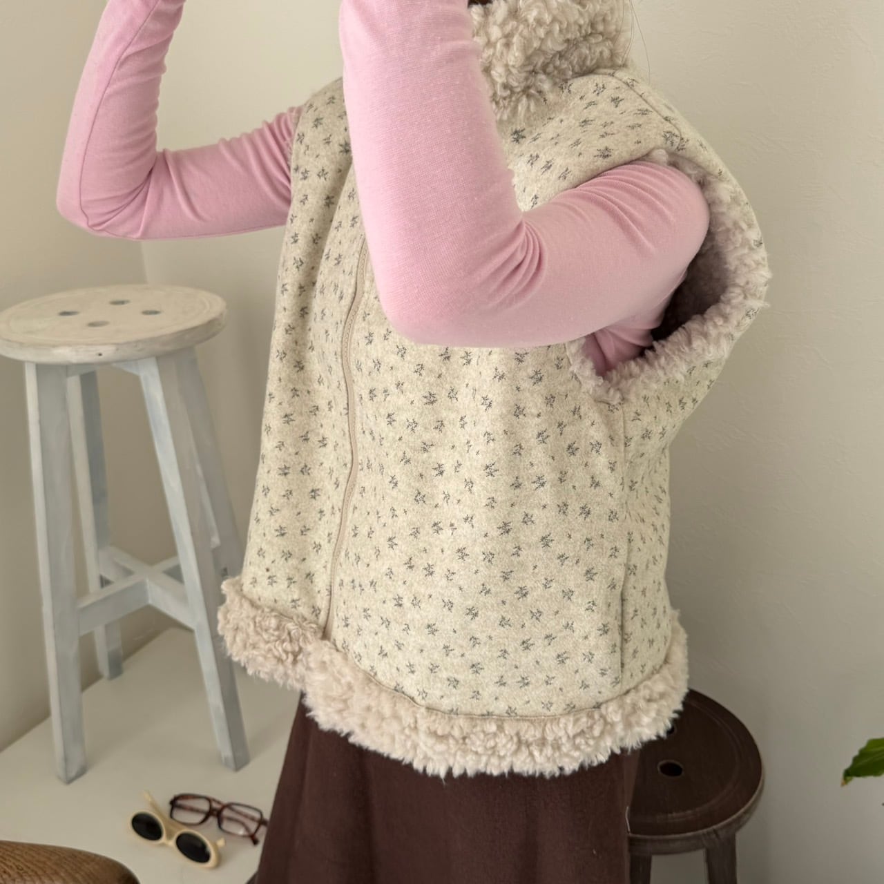 花柄リバーシブルボアベスト_LN03740 | lanan(ラナン)