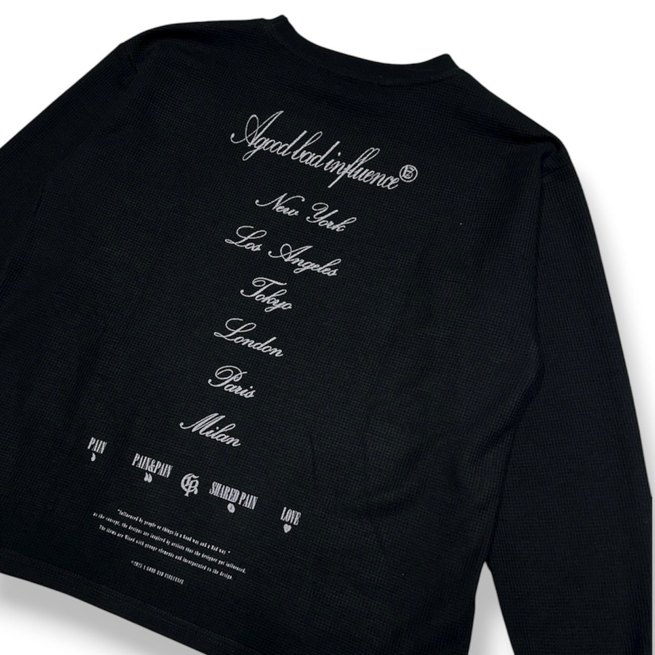 A Good Bad Influence / surrender waffle L/S tee black