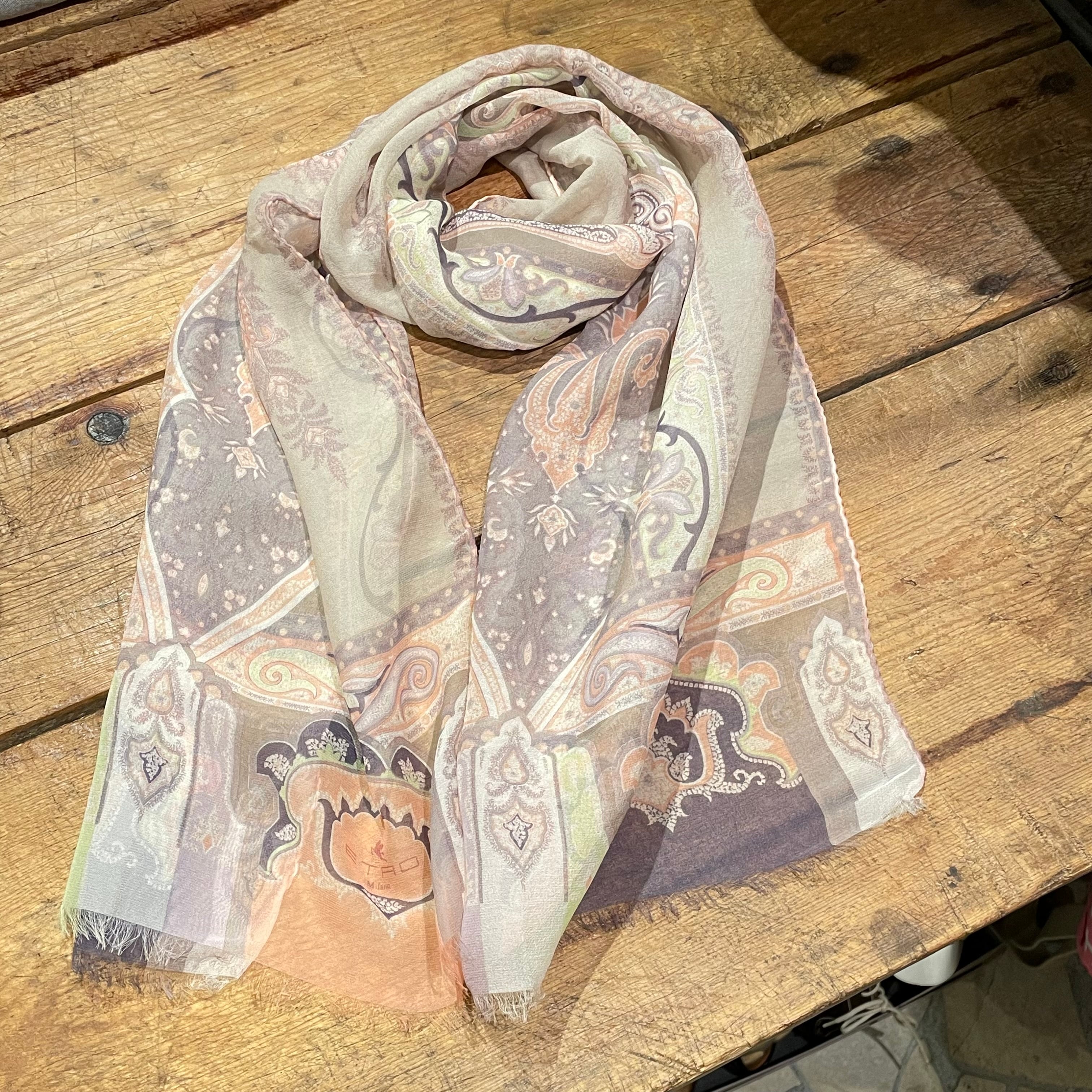 ETRO イタリア製 シルク シフォン ペイズリー柄ストール スカーフ  