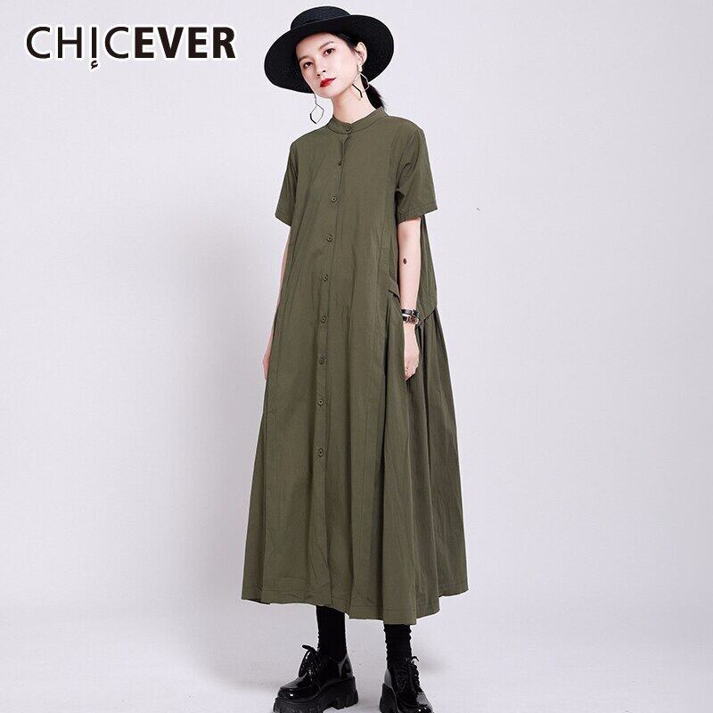 CHICEVER不規則なパッチワークレディースドレスマンダリンカラー半袖プリーツミディドレス2020夏 ショート ハーフスリーブ サマー 夏物 6base59992765047