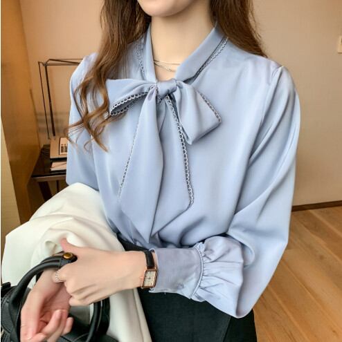ブラウス トップス シャツ 長袖ブラウス リボン 韓国風 レディース服