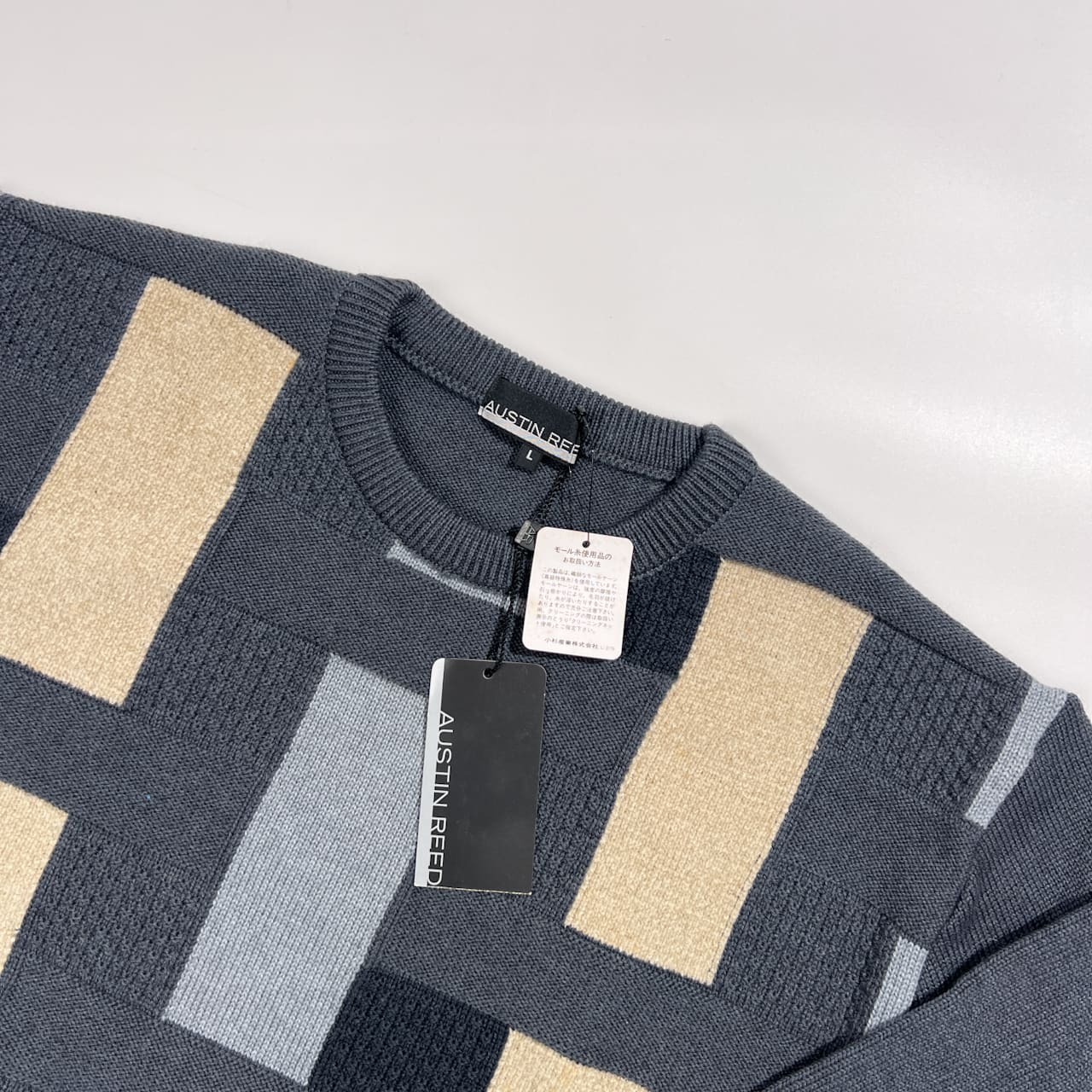 新品 タグ付き AUSTIN REED オースチンリード 切替 デザイン ニット セーター  L/グレー系 メンズ