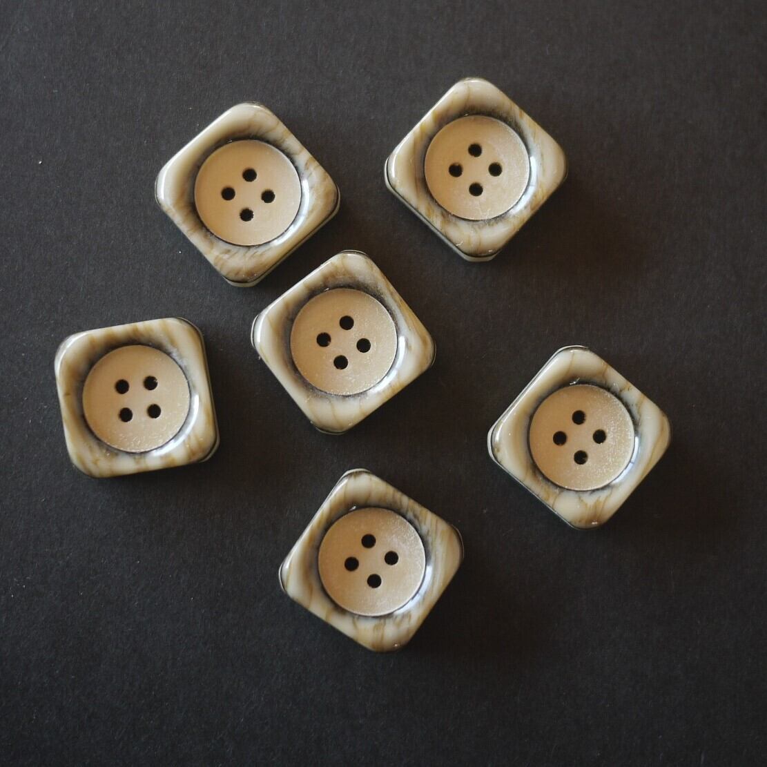 レトロ スクエアボタン6P Φ2.0 ドイツヴィンテージ