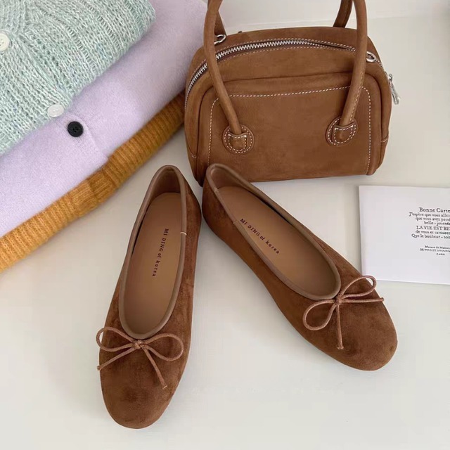 フェイクスエードリボン付きバレエシューズ　　1337