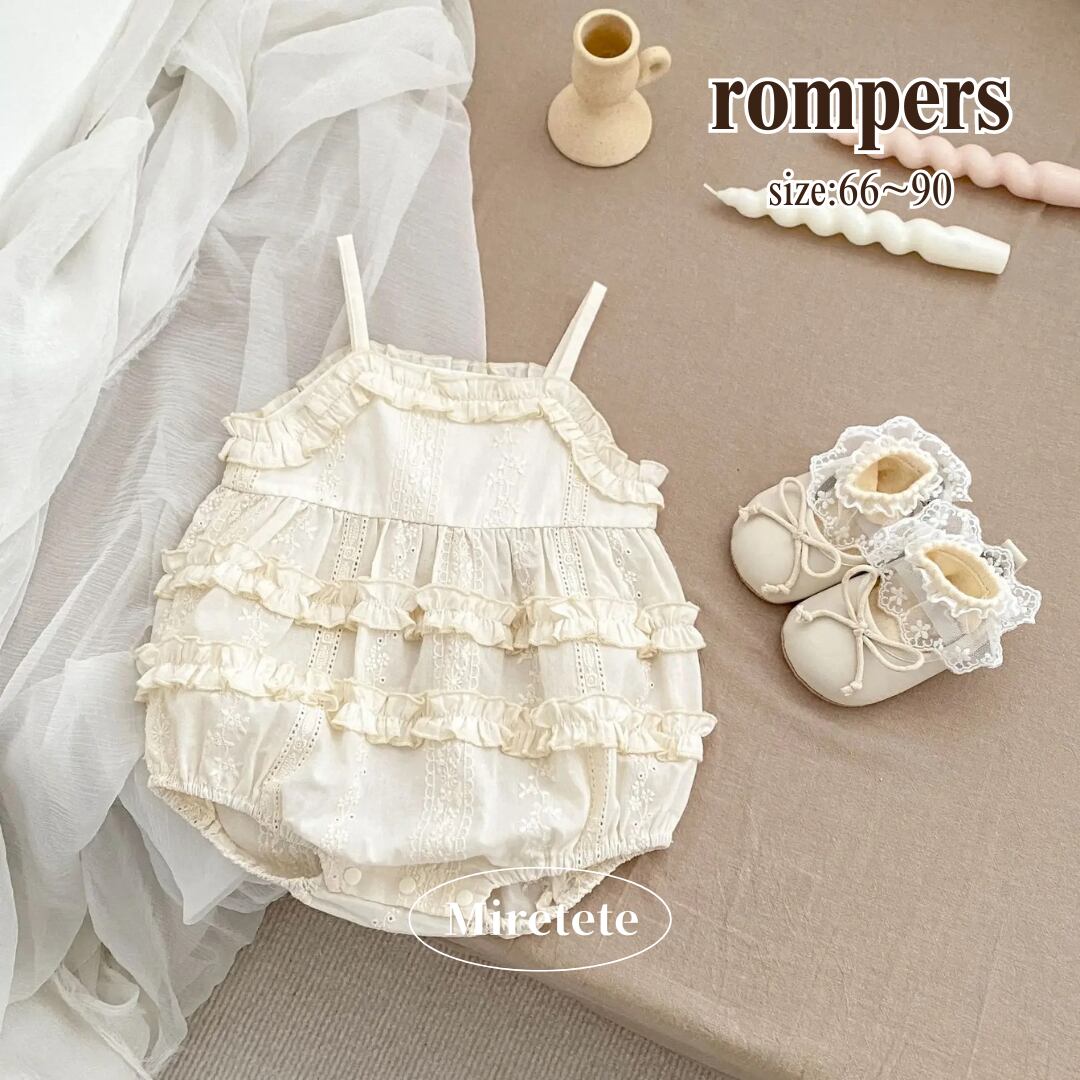 【取寄】1枚でも重ね着でも大活躍間違いなしのレースフリルロンパース