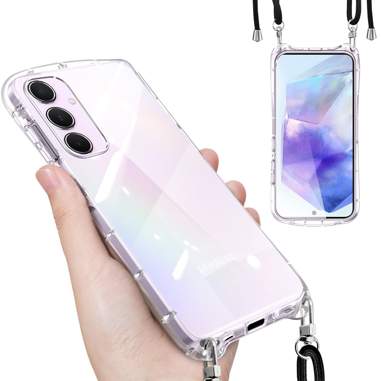 Yidahe Samsung Galaxy A55 5G 用 ケース ショルダー ストラップ SC-53E カバー 韓国(クリア)