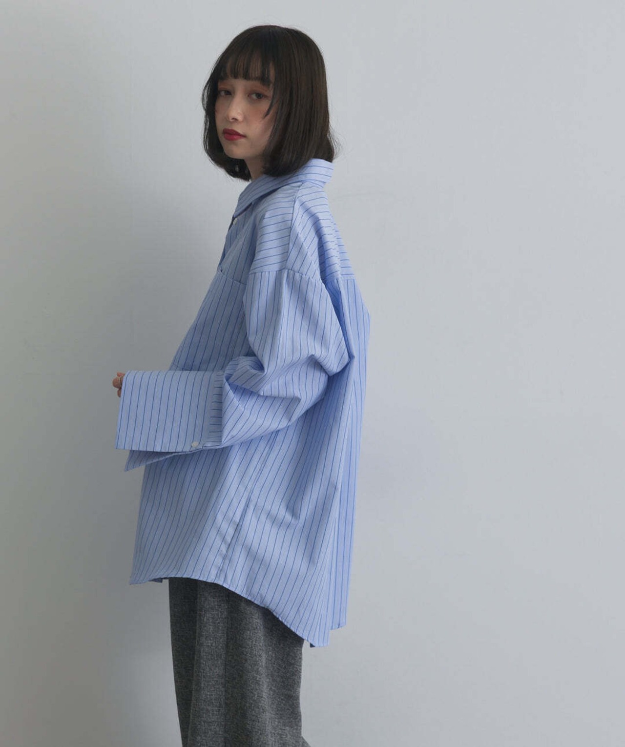 3311 ビッグカフスストライプシャツ blue