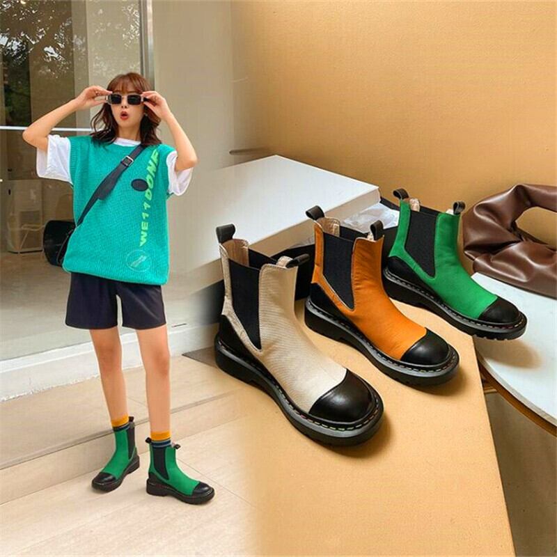 【新作】【送料無料】 女性のハイヒールのブーツを増やすためのカラーブロックプラットフォームイエローホワイトグリーンハイヒールのブーツ冬の女性のブーツ 靴 シューズ ウィンター 冬物 10b322287323726