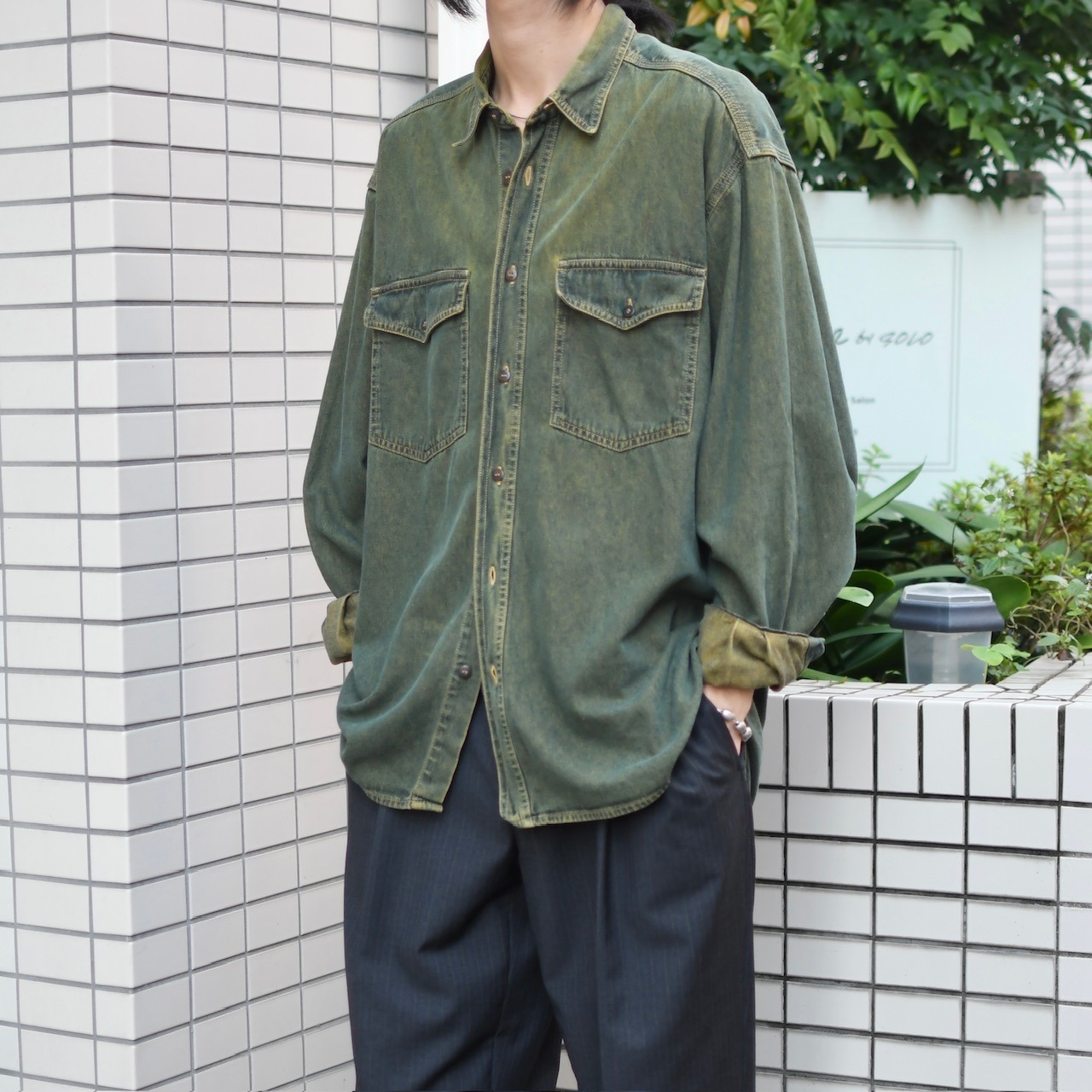 faded design denim shirt