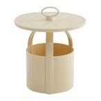 イタリア　ライト型　高級　ポータブル　サイドテーブル　コンパクト　省スペース　ラウンド　コーヒーテーブル　サイドテーブル　収納　リビングルーム　ソファコーナー　ヨーロピアンスタイル　オフホワイト　かわいい　おしゃれ