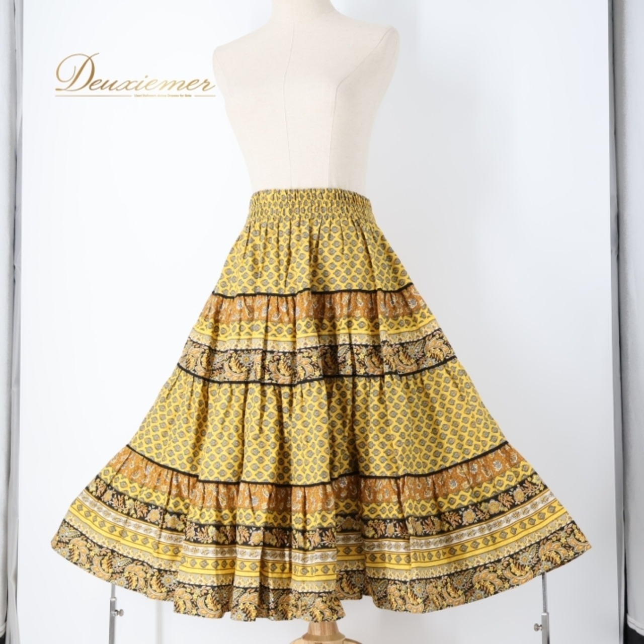 フォークダンス 衣装 スカート イエロー系 花柄 チロリアン チロルスカート カントリー 黄 黒 橙 総柄 華やか かわいい ふんわり ダンス衣装 練習 レッスン イベント ブラック系 オレンジ系 グレイ系