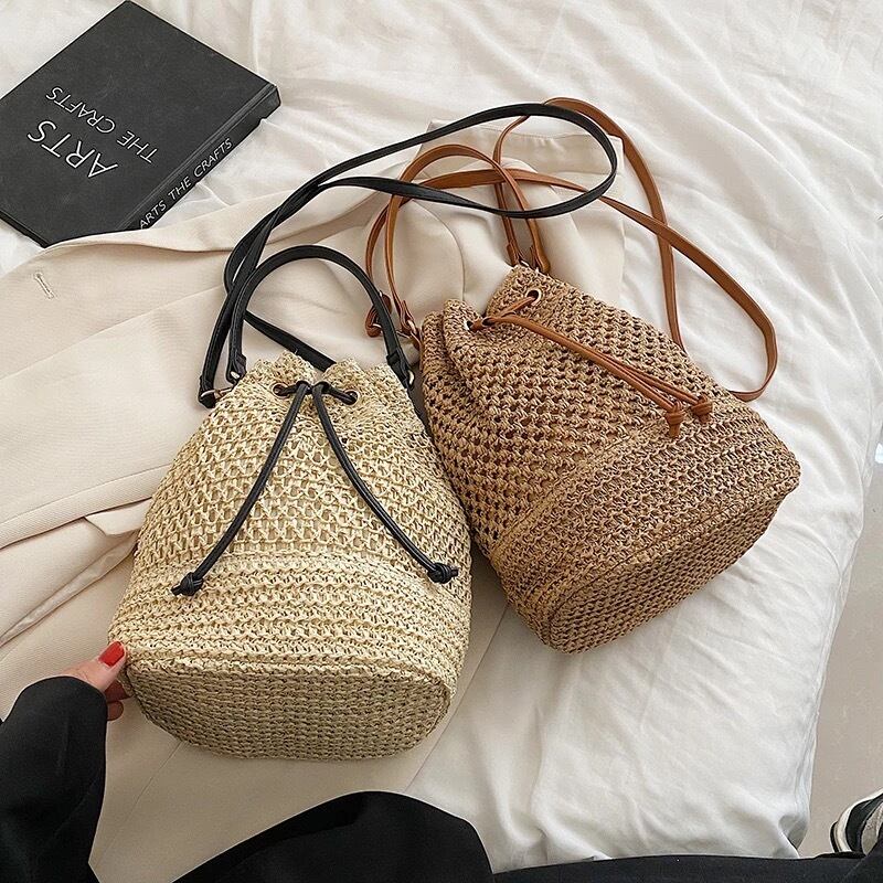 【2color】巾着型ストローバッグ