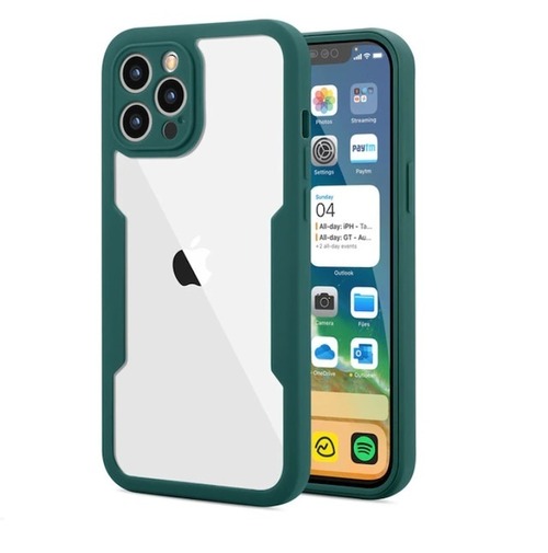 【グリーン系】360度プロテクト フルカバー カラーフレーム クリア スマホ ケース カバー iphone13 7 8 Plus SE2 X XS XR 11 Pro 12 mini MAX アイフォンケース