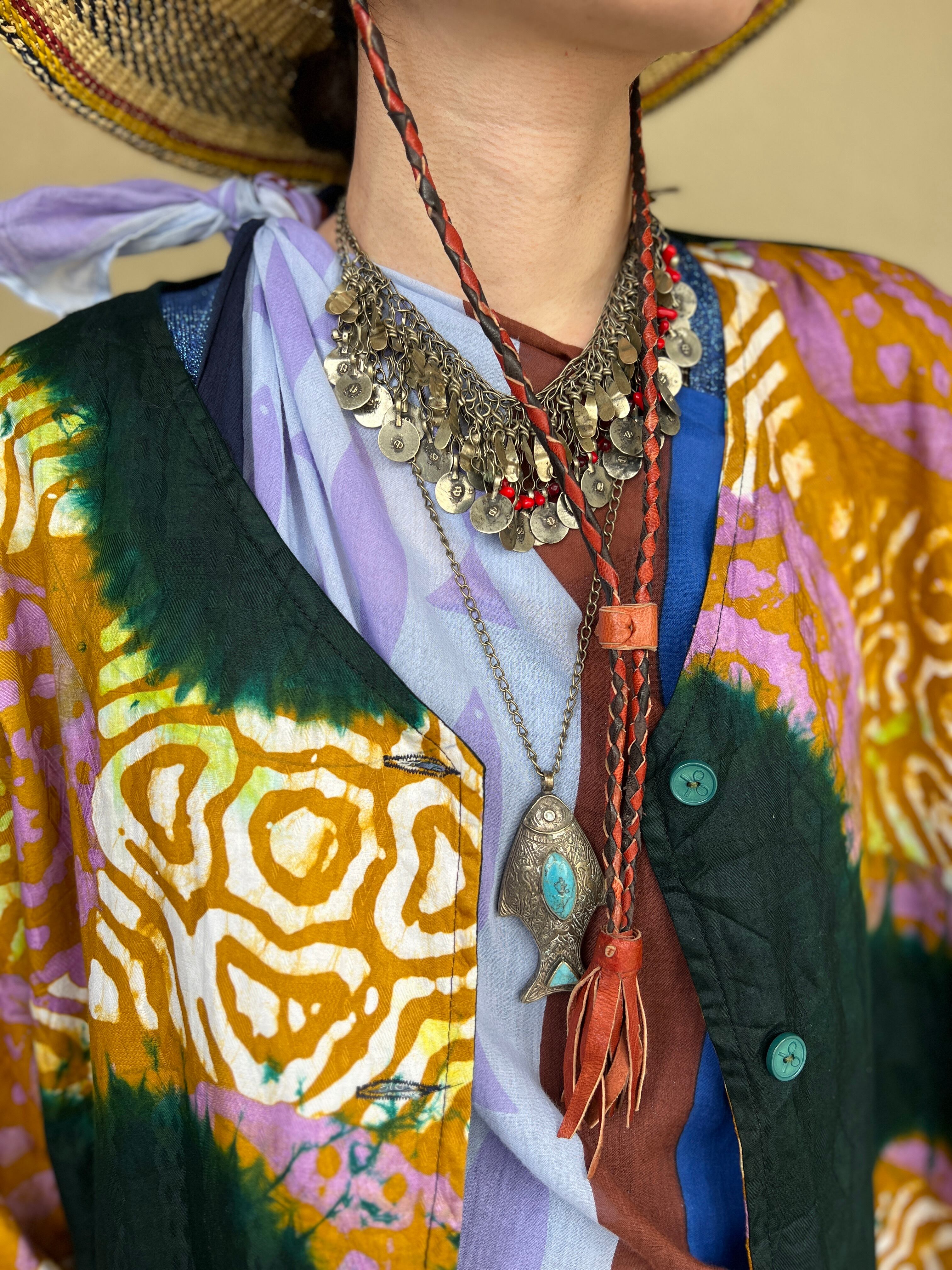Vintage african batik deep green cotton jacket Vintage african batik deep green cotton jacket