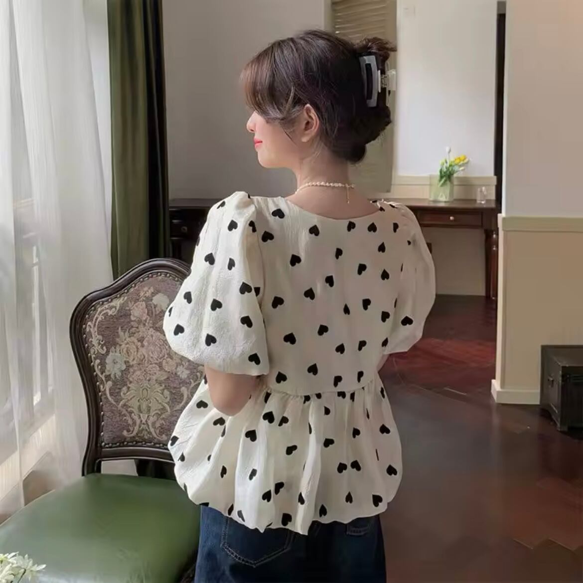 ハート柄バルーンブラウス