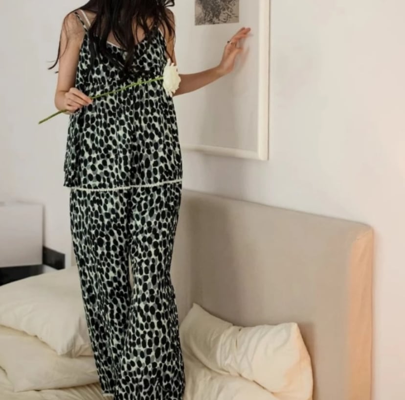 【M-XL】monotone dot pattern camisole+pants pajamas p1465