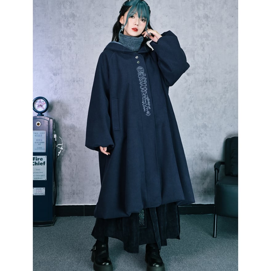 チャイナ風ゴシック ロングコート フード付き チャイナ刺繍 ゴスロリ 古怪舎