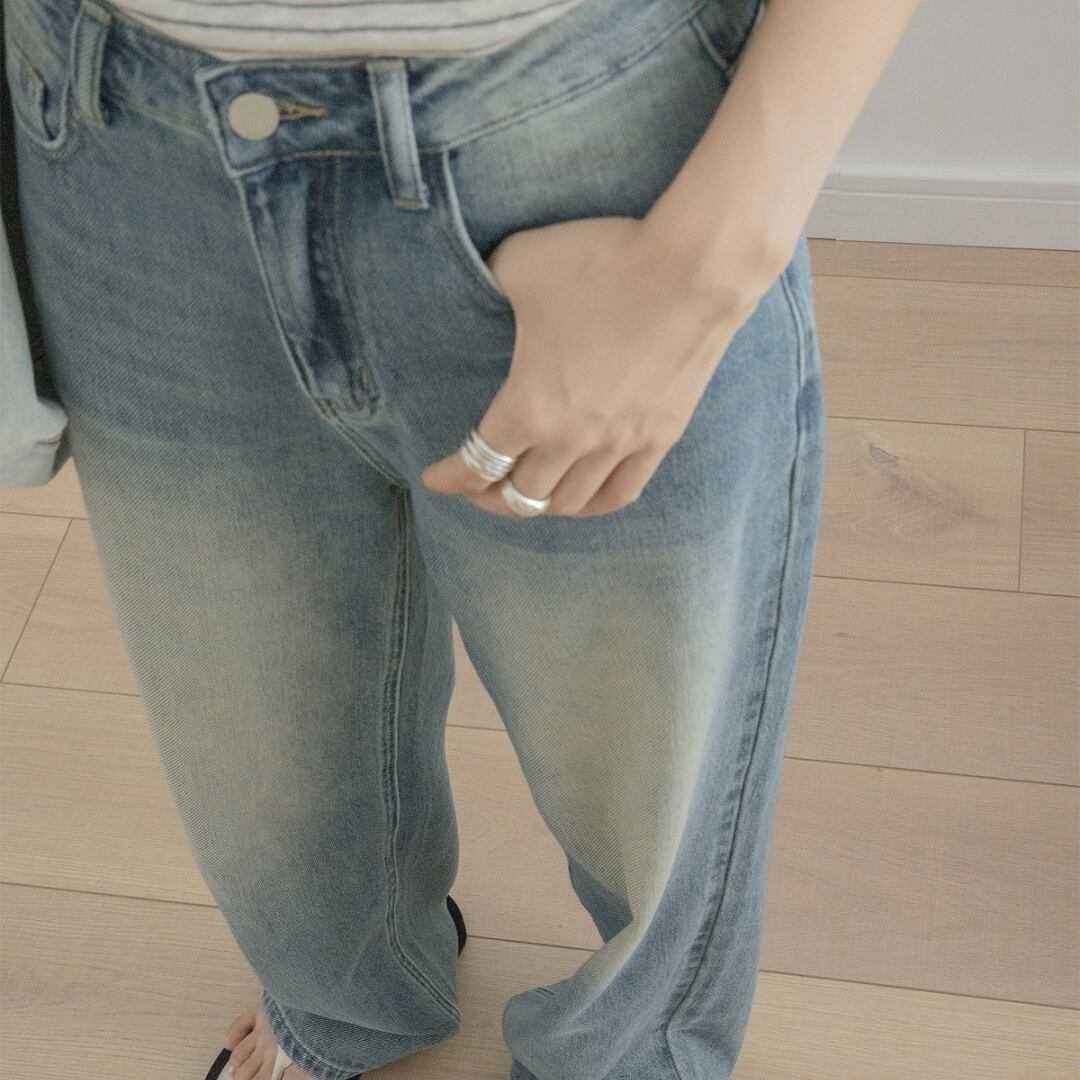 washed blue retro straight jeans