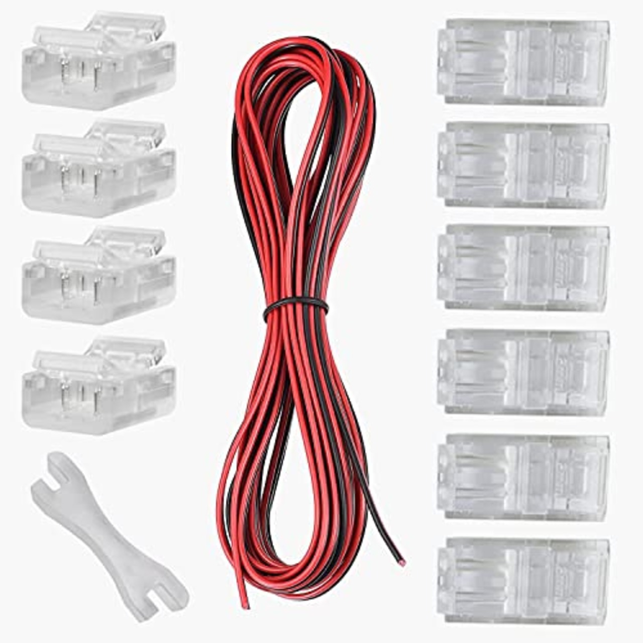 GTIWUNG 3528 2835 2ピン無はんだLEDストリップ-ストリップコネクタキット、10メートルの延長ケーブル、2ピンLEDストリップライトコネクタ、ギャップレスコネクタ、8mmLEDストリップ-ワイヤクイック接続用 屋内および屋外での使用