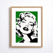 Monroe Love (Green)｜モノクロームに映えるグリーンが魅せるモードポップアートポスター｜洗練と華やかさを添えるインテリアA3ポスター